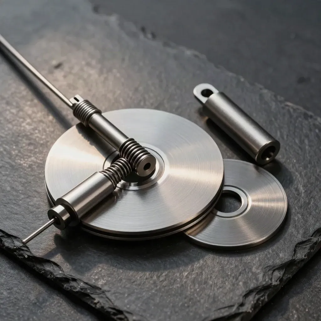 Inspection seal wire and spring clamp on slate-grey surface with a blank check disc.