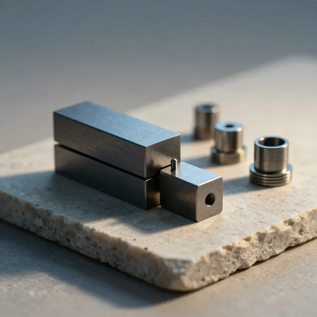 Precision blocks locking together on stone under dramatic side light